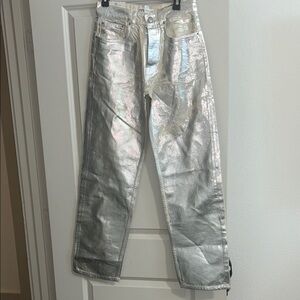 Zara NWT Silver Metallic Pants